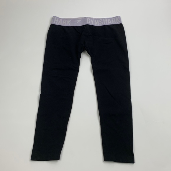 GYMSHARK Crop Capri Leggings Black Purple Secure waistband Stretchy Size Small - Picture 1 of 12